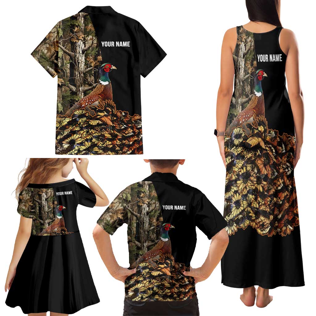 Custom Pheasant Hunting Family Matching Tank Maxi Dress and Hawaiian Shirt with Woodland Forest Scene and Autumn Foliage Pattern - Wonder Print Shop