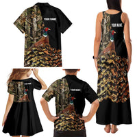 Custom Pheasant Hunting Family Matching Tank Maxi Dress and Hawaiian Shirt with Woodland Forest Scene and Autumn Foliage Pattern - Wonder Print Shop