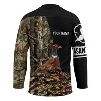 Custom Pheasant Hunting Hockey Jersey with Woodland Forest Scene and Autumn Foliage Pattern - Wonder Print Shop
