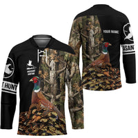 Custom Pheasant Hunting Hockey Jersey with Woodland Forest Scene and Autumn Foliage Pattern - Wonder Print Shop