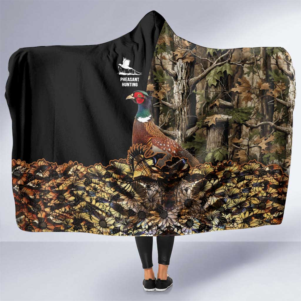 Pheasant Hunting Hooded Blanket with Woodland Forest Scene and Autumn Foliage Pattern - Wonder Print Shop