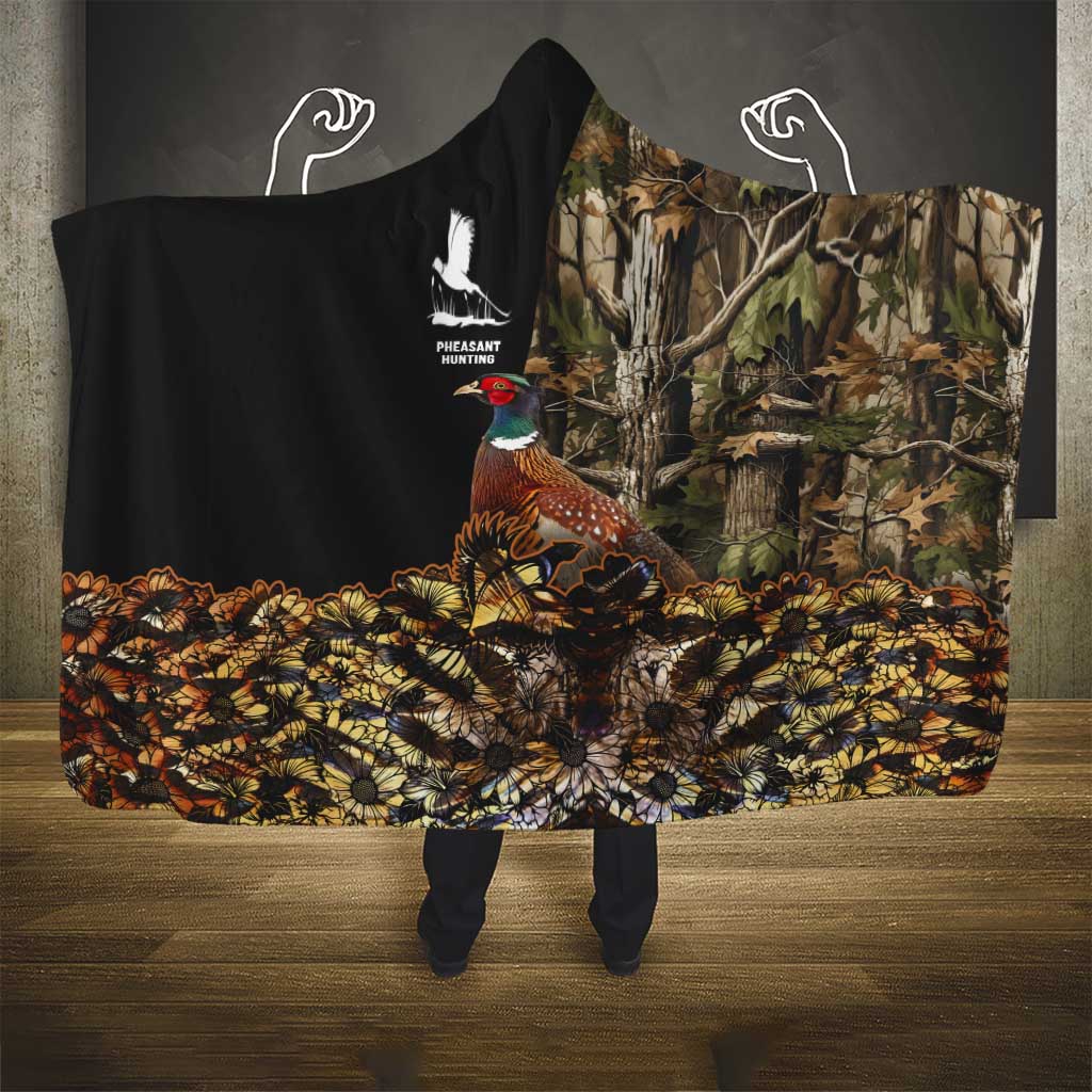 Pheasant Hunting Hooded Blanket with Woodland Forest Scene and Autumn Foliage Pattern - Wonder Print Shop