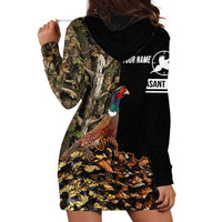 Custom Pheasant Hunting Hoodie Dress with Woodland Forest Scene and Autumn Foliage Pattern - Wonder Print Shop
