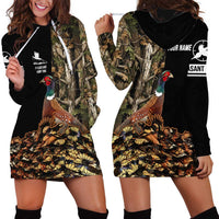Custom Pheasant Hunting Hoodie Dress with Woodland Forest Scene and Autumn Foliage Pattern - Wonder Print Shop