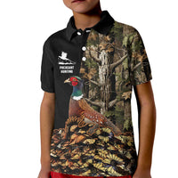 Custom Pheasant Hunting Kid Polo Shirt with Woodland Forest Scene and Autumn Foliage Pattern - Wonder Print Shop