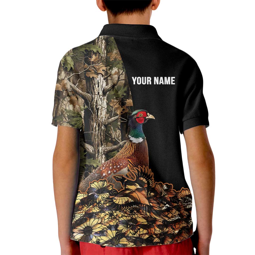 Custom Pheasant Hunting Kid Polo Shirt with Woodland Forest Scene and Autumn Foliage Pattern - Wonder Print Shop