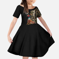 Custom Pheasant Hunting Kid Short Sleeve Dress with Woodland Forest Scene and Autumn Foliage Pattern - Wonder Print Shop