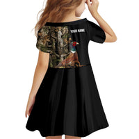Custom Pheasant Hunting Kid Short Sleeve Dress with Woodland Forest Scene and Autumn Foliage Pattern - Wonder Print Shop