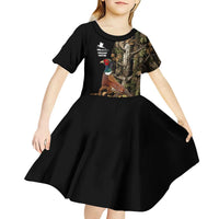 Custom Pheasant Hunting Kid Short Sleeve Dress with Woodland Forest Scene and Autumn Foliage Pattern - Wonder Print Shop