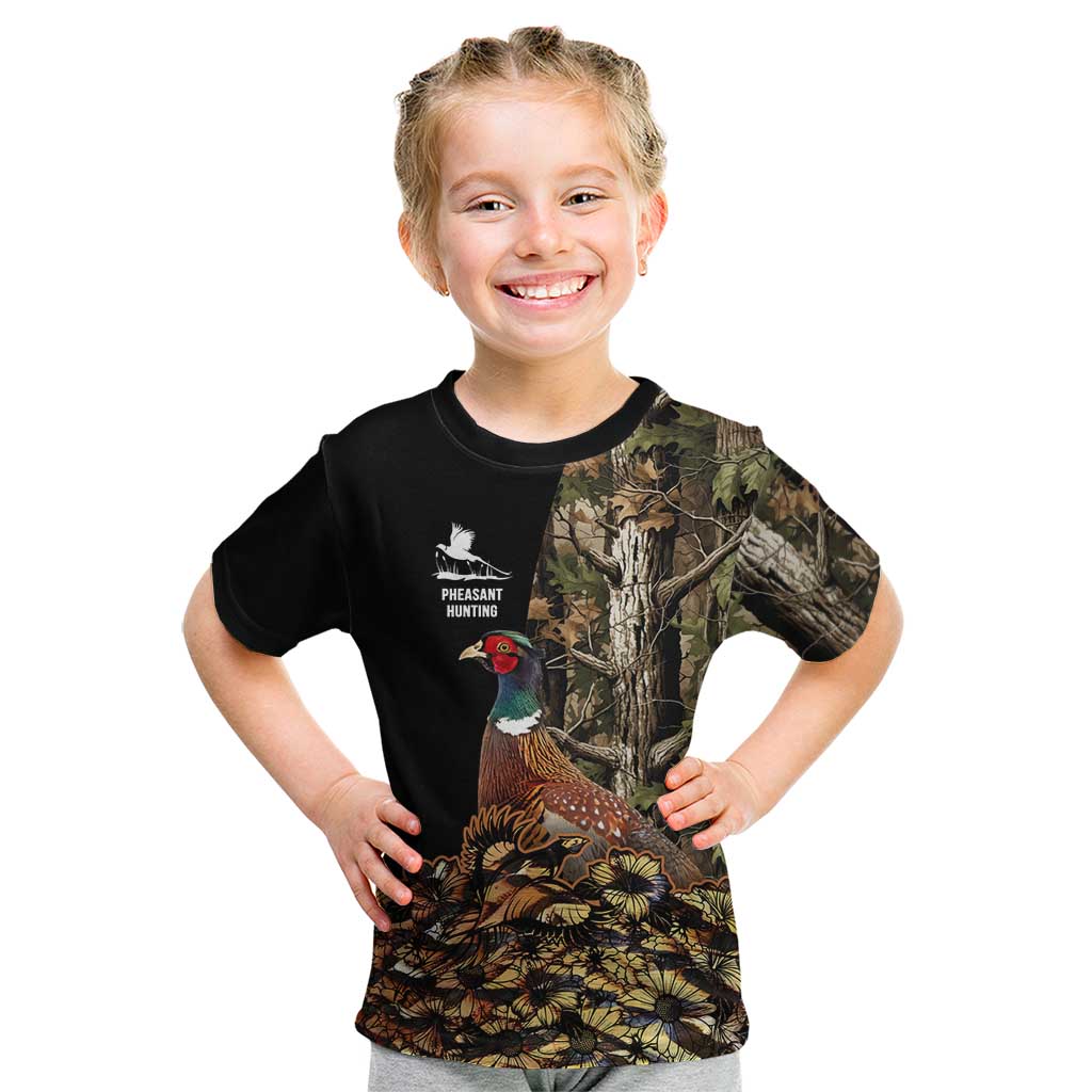 Custom Pheasant Hunting Kid T Shirt with Woodland Forest Scene and Autumn Foliage Pattern - Wonder Print Shop