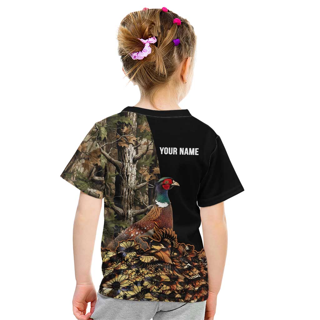 Custom Pheasant Hunting Kid T Shirt with Woodland Forest Scene and Autumn Foliage Pattern - Wonder Print Shop