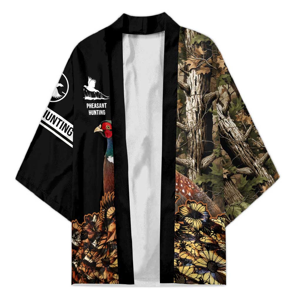 Custom Pheasant Hunting Kimono with Woodland Forest Scene and Autumn Foliage Pattern - Wonder Print Shop