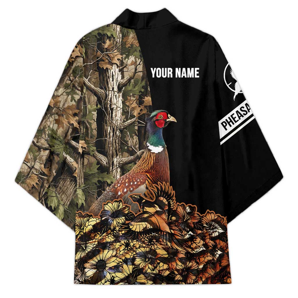 Custom Pheasant Hunting Kimono with Woodland Forest Scene and Autumn Foliage Pattern - Wonder Print Shop