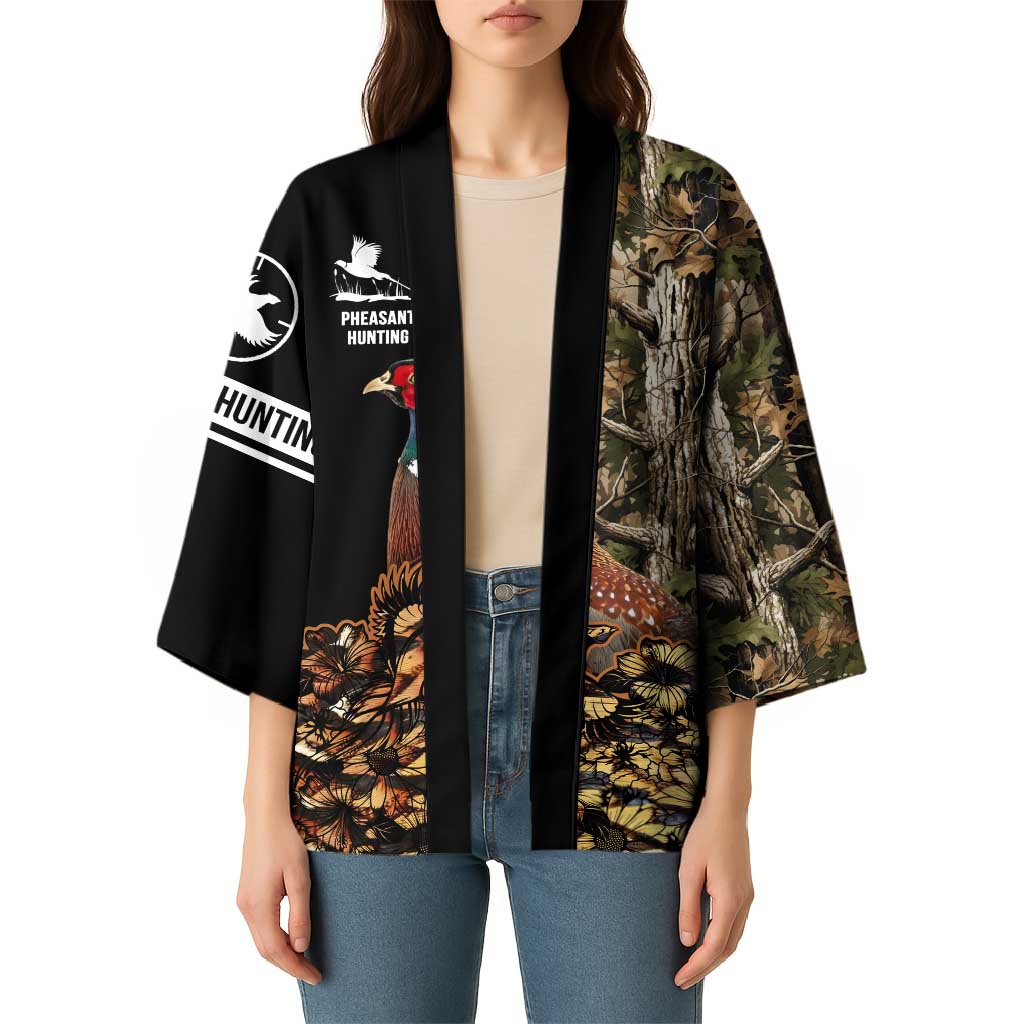 Custom Pheasant Hunting Kimono with Woodland Forest Scene and Autumn Foliage Pattern - Wonder Print Shop