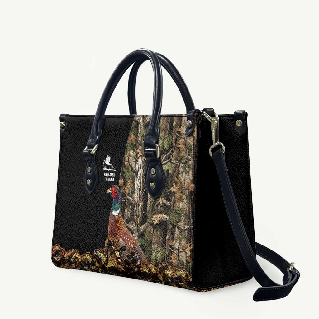 Pheasant Hunting Leather Bag with Woodland Forest Scene and Autumn Foliage Pattern - Wonder Print Shop