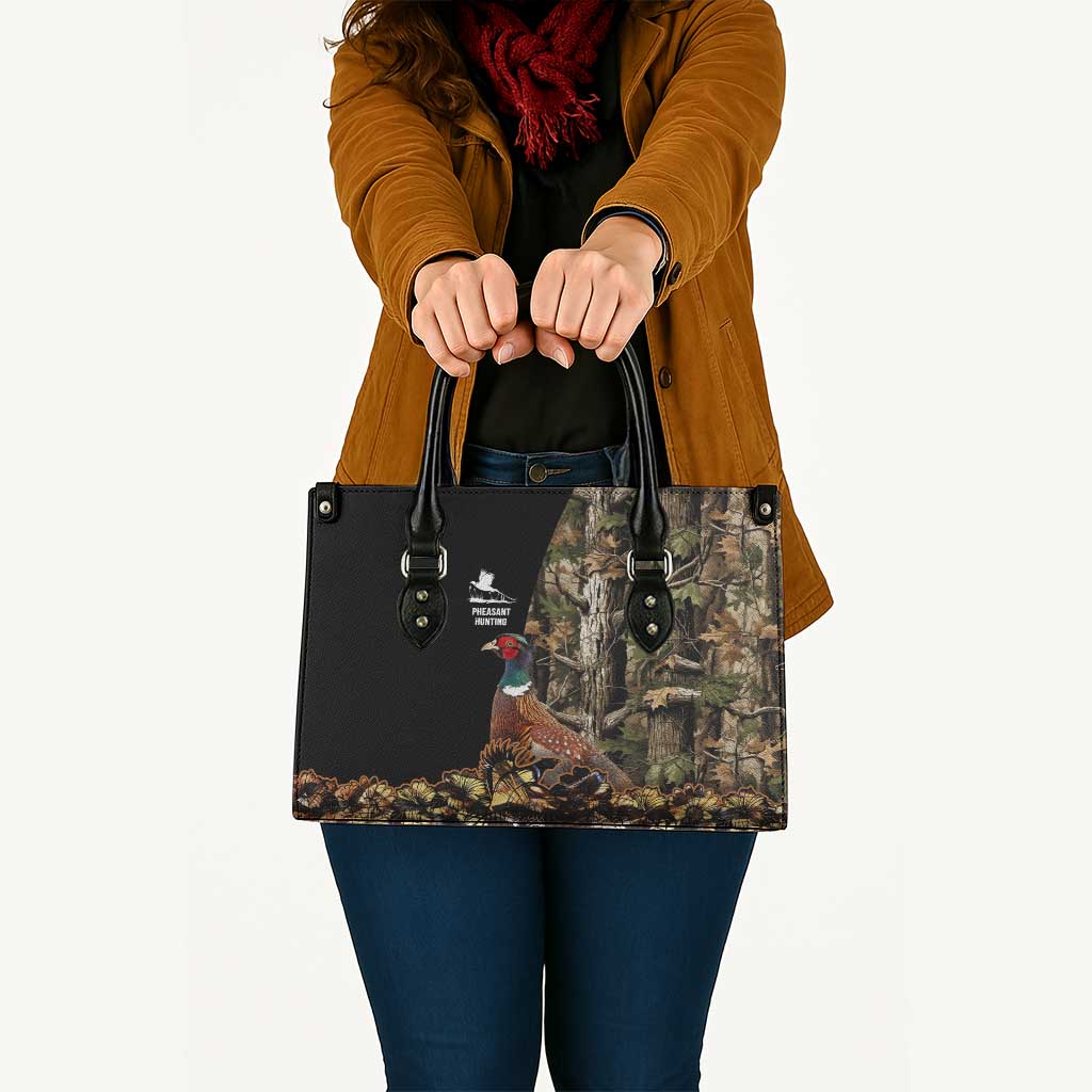 Pheasant Hunting Leather Bag with Woodland Forest Scene and Autumn Foliage Pattern - Wonder Print Shop