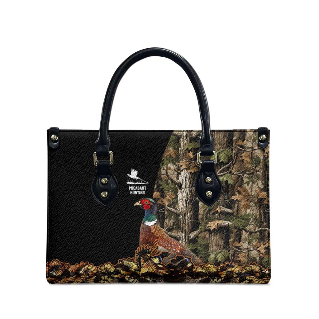 Pheasant Hunting Leather Bag with Woodland Forest Scene and Autumn Foliage Pattern - Wonder Print Shop
