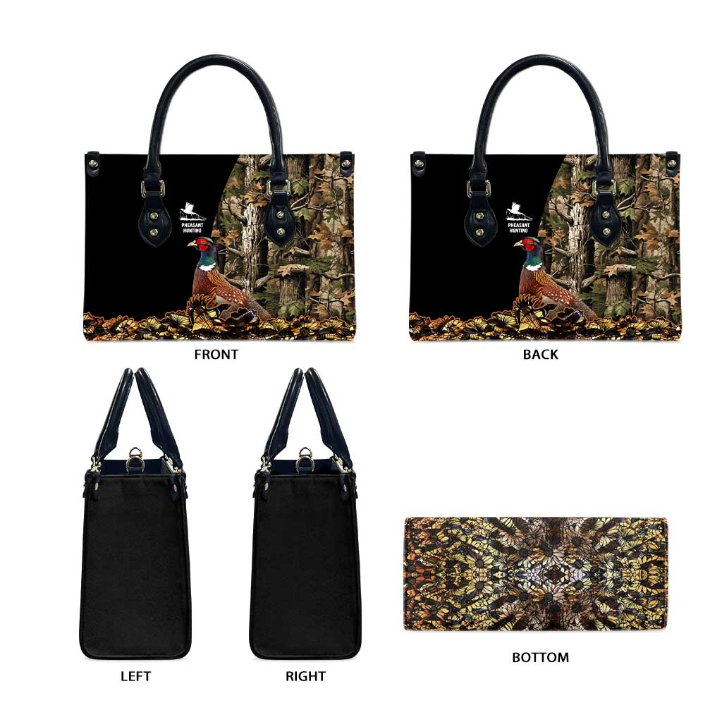 Pheasant Hunting Leather Bag with Woodland Forest Scene and Autumn Foliage Pattern - Wonder Print Shop