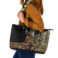 Pheasant Hunting Leather Tote Bag with Woodland Forest Scene and Autumn Foliage Pattern - Wonder Print Shop