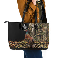 Pheasant Hunting Leather Tote Bag with Woodland Forest Scene and Autumn Foliage Pattern - Wonder Print Shop