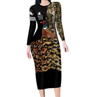 Custom Pheasant Hunting Long Sleeve Bodycon Dress with Woodland Forest Scene and Autumn Foliage Pattern - Wonder Print Shop