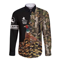 Custom Pheasant Hunting Long Sleeve Button Shirt with Woodland Forest Scene and Autumn Foliage Pattern - Wonder Print Shop