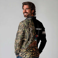 Custom Pheasant Hunting Long Sleeve Polo Shirt with Woodland Forest Scene and Autumn Foliage Pattern - Wonder Print Shop