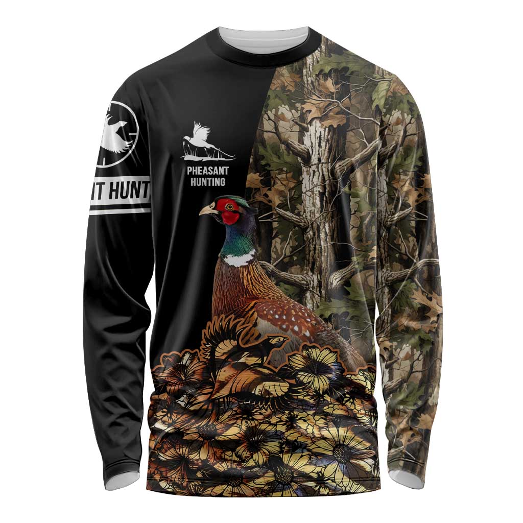 Custom Pheasant Hunting Long Sleeve Shirt with Woodland Forest Scene and Autumn Foliage Pattern - Wonder Print Shop