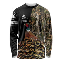 Custom Pheasant Hunting Long Sleeve Shirt with Woodland Forest Scene and Autumn Foliage Pattern - Wonder Print Shop