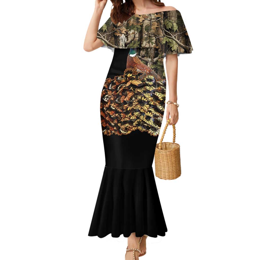 Custom Pheasant Hunting Mermaid Dress with Woodland Forest Scene and Autumn Foliage Pattern - Wonder Print Shop