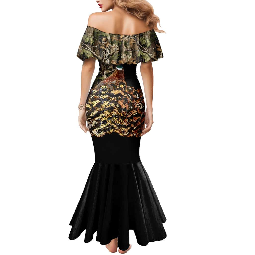 Custom Pheasant Hunting Mermaid Dress with Woodland Forest Scene and Autumn Foliage Pattern - Wonder Print Shop