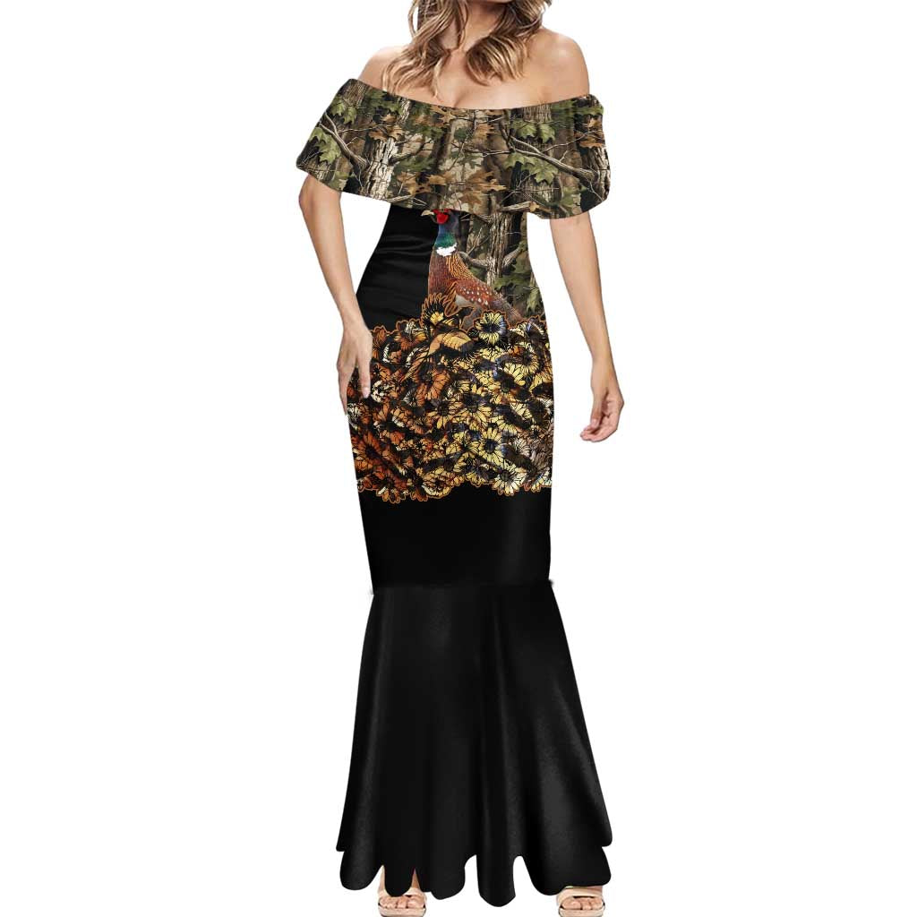 Custom Pheasant Hunting Mermaid Dress with Woodland Forest Scene and Autumn Foliage Pattern - Wonder Print Shop
