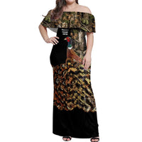 Custom Pheasant Hunting Off Shoulder Maxi Dress with Woodland Forest Scene and Autumn Foliage Pattern - Wonder Print Shop