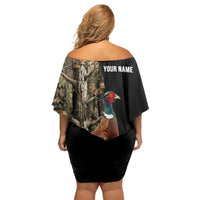 Custom Pheasant Hunting Off Shoulder Short Dress with Woodland Forest Scene and Autumn Foliage Pattern - Wonder Print Shop