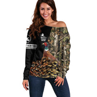 Custom Pheasant Hunting Off Shoulder Sweater with Woodland Forest Scene and Autumn Foliage Pattern - Wonder Print Shop