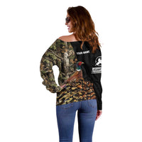Custom Pheasant Hunting Off Shoulder Sweater with Woodland Forest Scene and Autumn Foliage Pattern - Wonder Print Shop