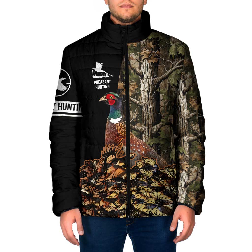 Custom Pheasant Hunting Padded Jacket with Woodland Forest Scene and Autumn Foliage Pattern - Wonder Print Shop