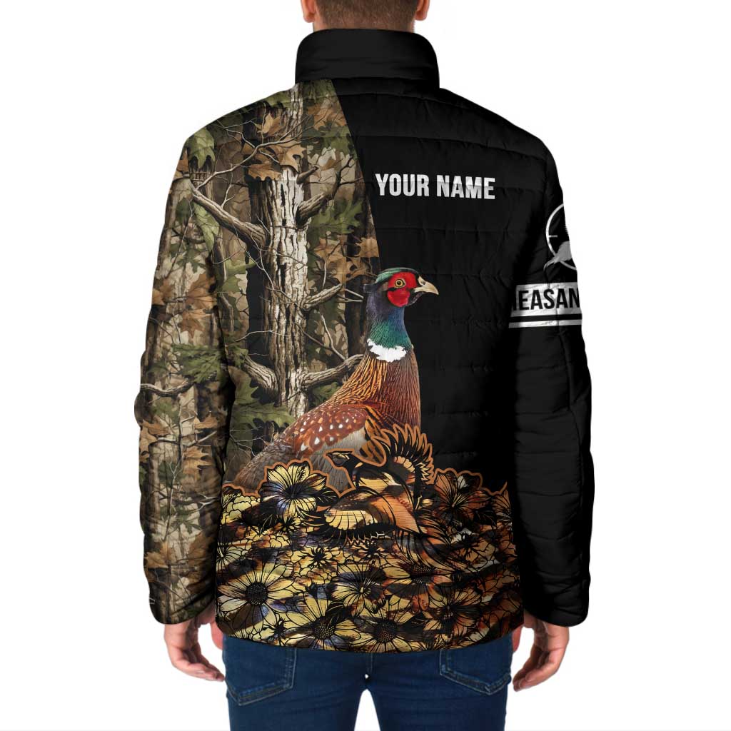 Custom Pheasant Hunting Padded Jacket with Woodland Forest Scene and Autumn Foliage Pattern - Wonder Print Shop