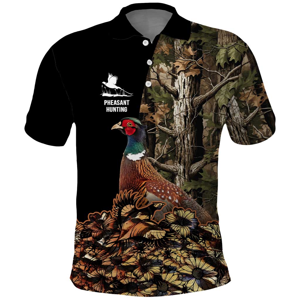 Custom Pheasant Hunting Polo Shirt with Woodland Forest Scene and Autumn Foliage Pattern - Wonder Print Shop