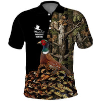 Custom Pheasant Hunting Polo Shirt with Woodland Forest Scene and Autumn Foliage Pattern - Wonder Print Shop