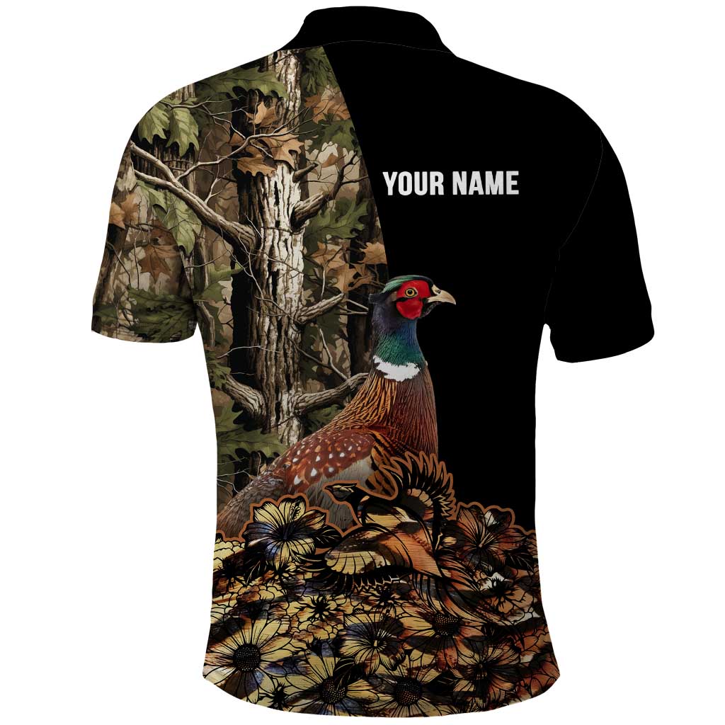 Custom Pheasant Hunting Polo Shirt with Woodland Forest Scene and Autumn Foliage Pattern - Wonder Print Shop