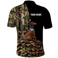Custom Pheasant Hunting Polo Shirt with Woodland Forest Scene and Autumn Foliage Pattern - Wonder Print Shop