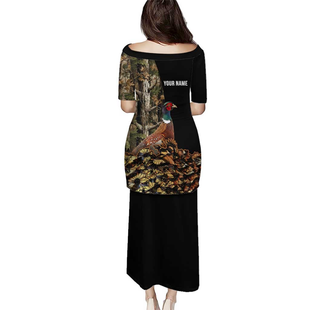 Custom Pheasant Hunting Puletasi with Woodland Forest Scene and Autumn Foliage Pattern - Wonder Print Shop