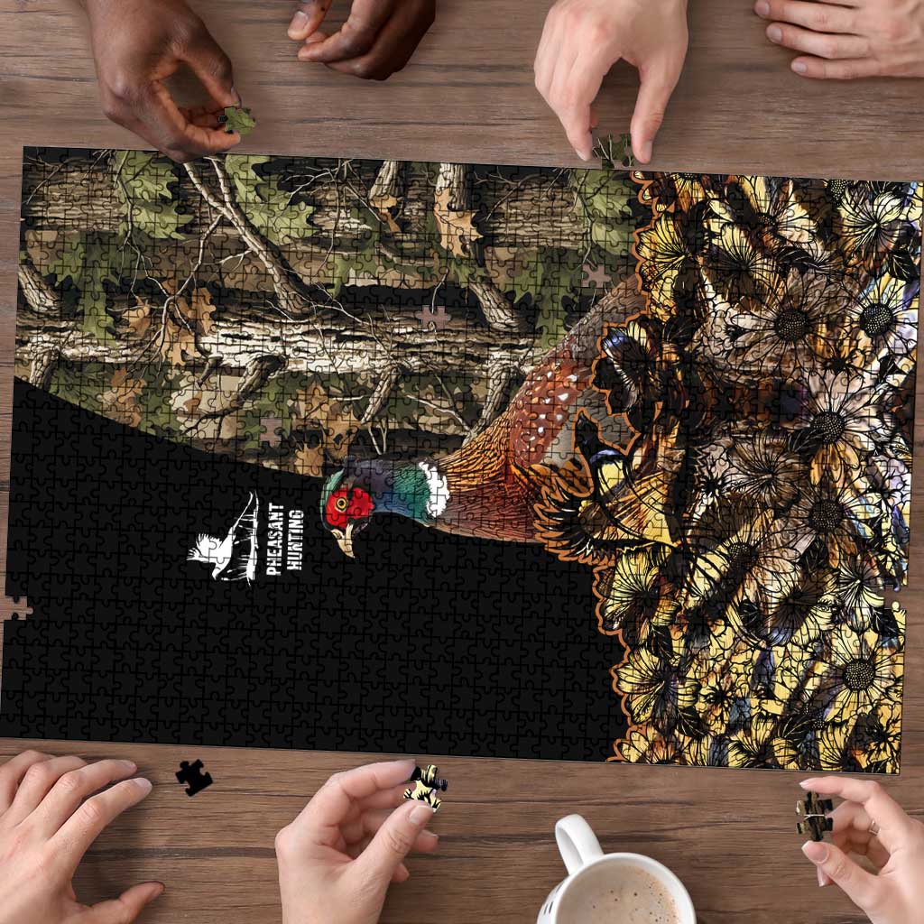 Pheasant Hunting Puzzle with Woodland Forest Scene and Autumn Foliage Pattern - Wonder Print Shop