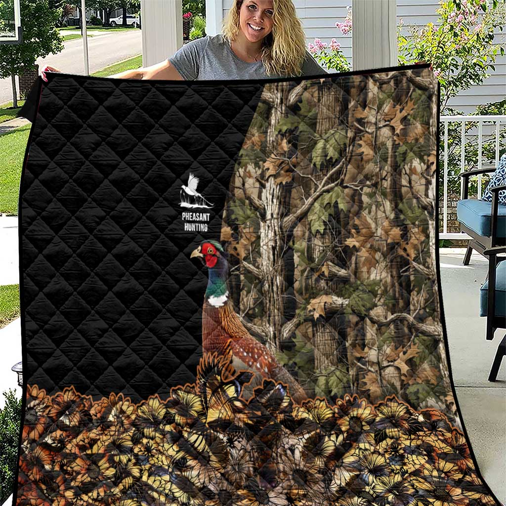 Pheasant Hunting Quilt with Woodland Forest Scene and Autumn Foliage Pattern - Wonder Print Shop