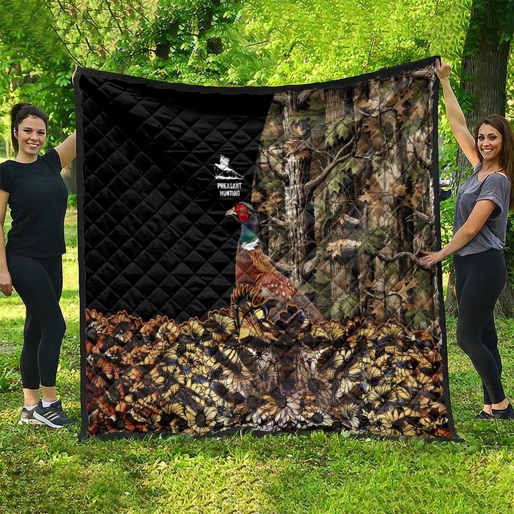 Pheasant Hunting Quilt with Woodland Forest Scene and Autumn Foliage Pattern - Wonder Print Shop