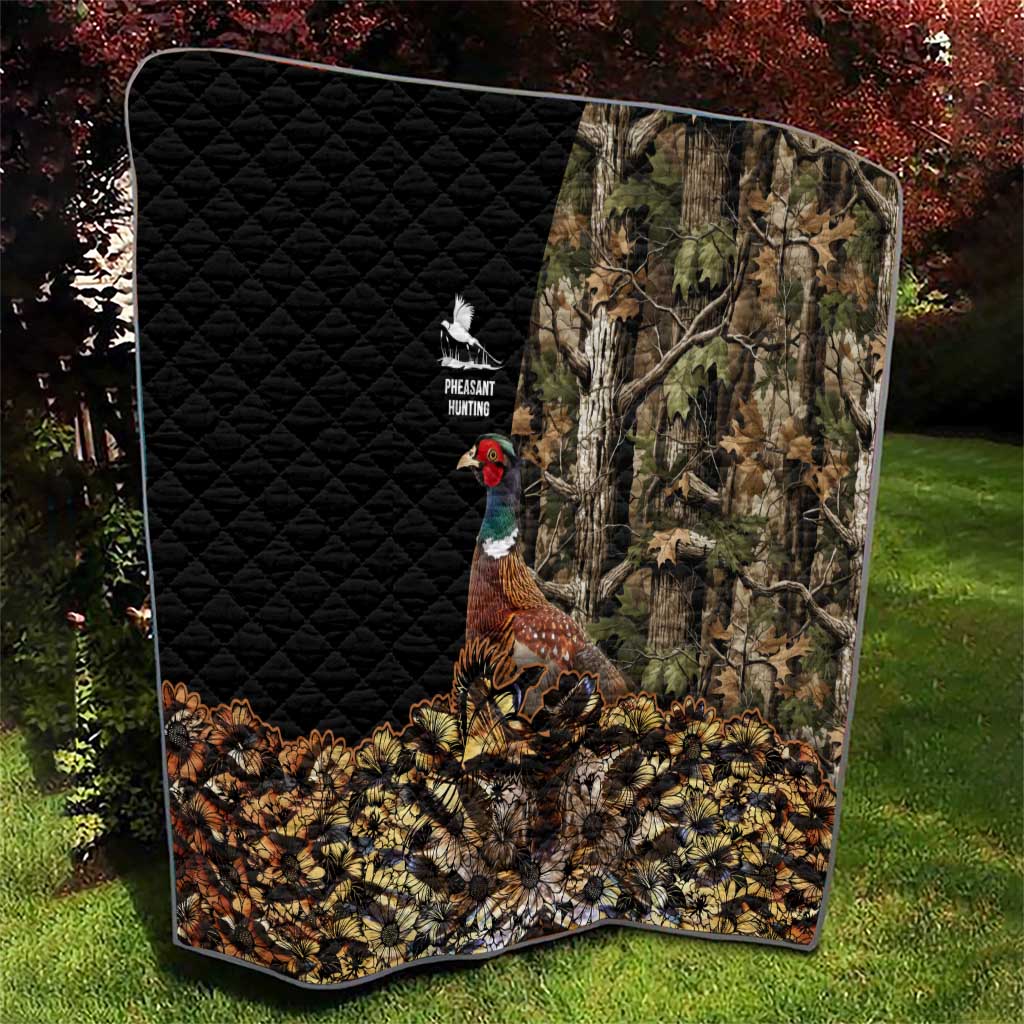 Pheasant Hunting Quilt with Woodland Forest Scene and Autumn Foliage Pattern - Wonder Print Shop
