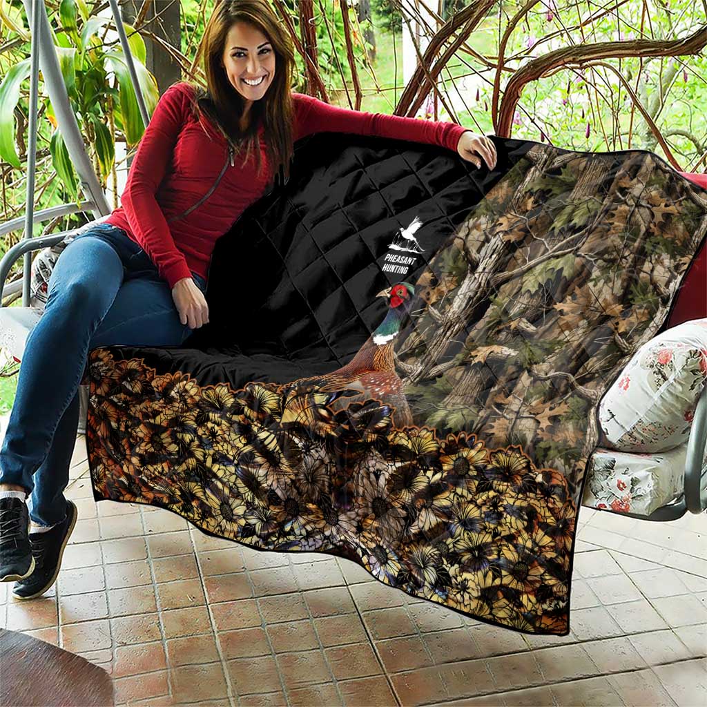 Pheasant Hunting Quilt with Woodland Forest Scene and Autumn Foliage Pattern - Wonder Print Shop