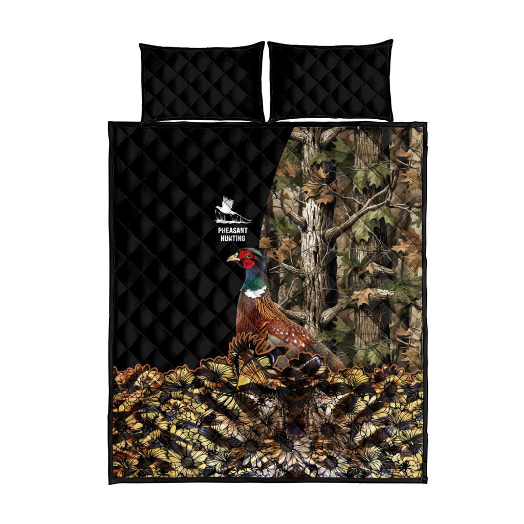 Pheasant Hunting Quilt Bed Set with Woodland Forest Scene and Autumn Foliage Pattern - Wonder Print Shop