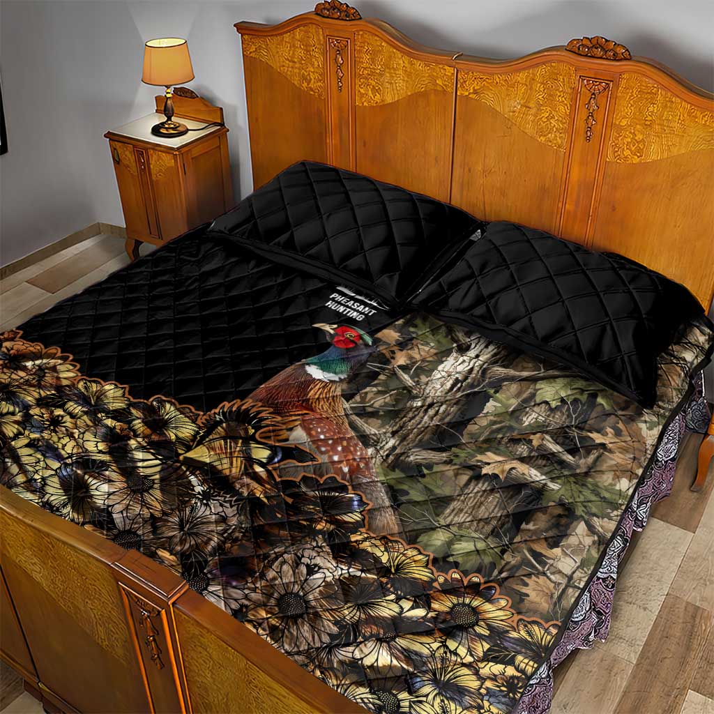 Pheasant Hunting Quilt Bed Set with Woodland Forest Scene and Autumn Foliage Pattern - Wonder Print Shop